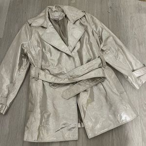 Chicos Silver Leather Twinkle Reese Trench Coat XL